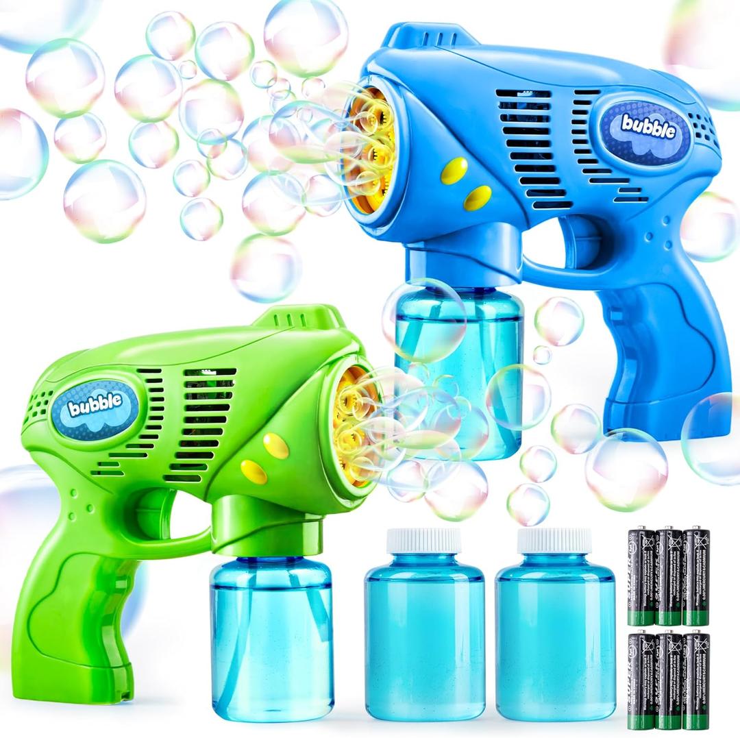 JOYIN 2 Kids Bubble Gun with 2 Bottles Refill Solution, Bubble Machine Gun for Toddlers 1-3 Kids 4-8, Party Favors, Summer Toy, Outdoors, Easter, Birthday Gift (Blue+green)
