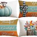 Artscope Fall Decorative Throw Pillow Covers 12x20 Inch Set of 4 Fall Gifts for Home Decor, Autumn Pumpkin Sweet Home Thankful Grateful Blessed Outdoor Farmhouse Pillow Cases for Sofa Couch-Blue
