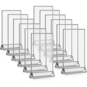 Blulu 12 Pack Acrylic Sign Holder Double Sided Picture Frame Wedding Table Number Stands with Border and Vertical Clear Display Menu Holders for Wedding Party Restaurant(5 x 7 Inch,Silver) Blulu 12 Pack Acrylic Sign Holder Double Sided Picture Frame Wedding Table Number Stands with Border and Vertical Clear Display Menu Holders for Wedding Party Restaurant(5 x 7 Inch,Silver)