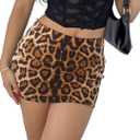 Leopard Cheetah Skirt with Shorts, Sexy Night Club High Waist Elastic Leopard Print Bodycon Mini Skirts for Women Size M