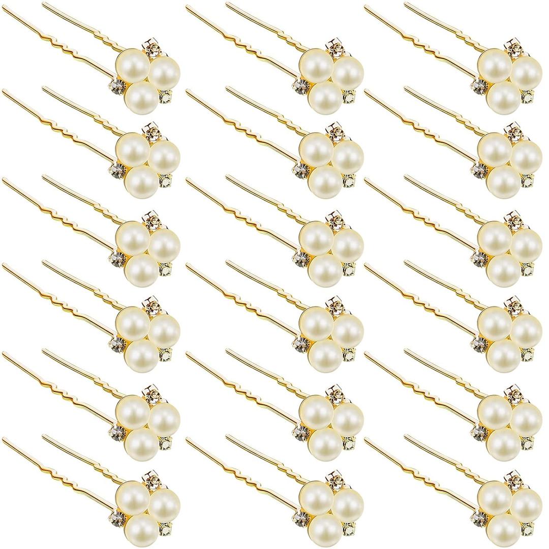 WILLBOND 18 Pcs Pearl Hair Pins Bridal Wedding Hair Accessories Rhinestone Crystal Bobby Clips for Brides Bridesmaids Flower Women Girls Decorative(Gold)