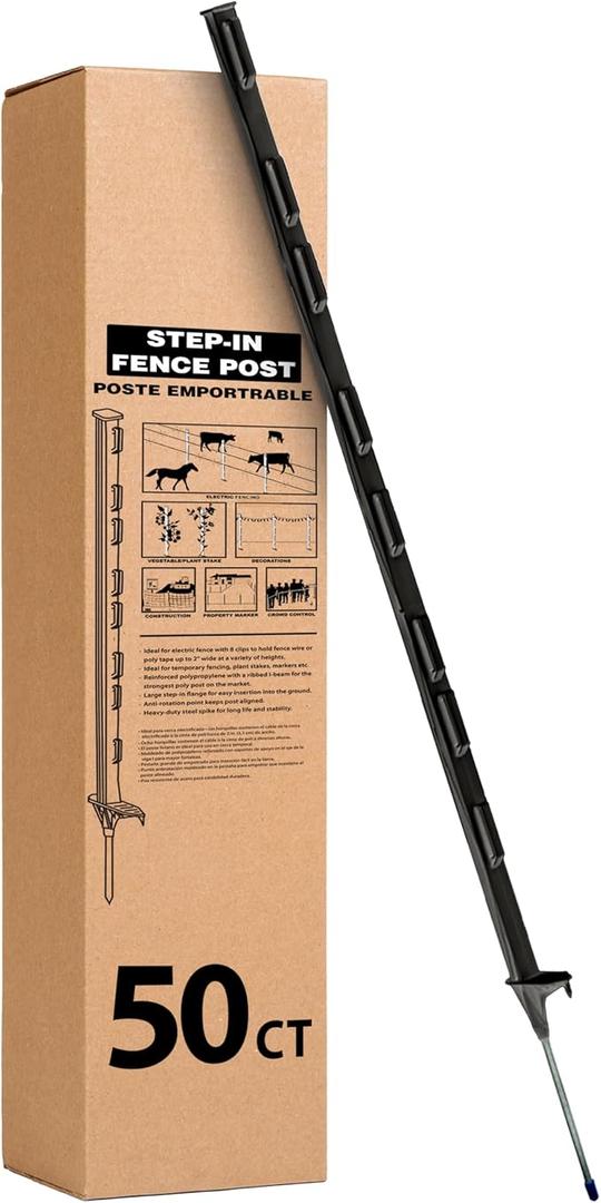 Zareba A-48B 4-Foot Step-in Electric Fence Post Pack Of 1 for Electric Fence System - Sturdy & Easy Installation, Black