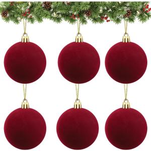 Velvet Ball Ornaments Christmas Balls Red 6 PCS 2.36-Inch Xmas Tree Ball Ornaments for Party Christmas Tree Decor Baby Shower First Xmas Decorations