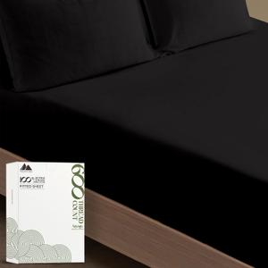 Mayfair Linen 100% Cotton King Size Fitted Sheet Only - 600 Thread Count King Fitted Sheet Cotton, Luxuriously Soft, Durable, Cooling 16" Deep Pocket Sateen Weave Bottom, Luxury Hotel Quality - Black
