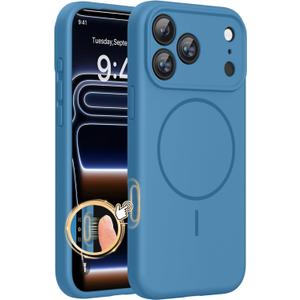 Miracase Magnetic for iPhone 17 Pro Case, Compatible with MagSafe, Integrated Silicone Camera Control Cover, 3.0mm Thicken Shockproof Drop Protection Phone Case for 17 Pro,Capri Blue