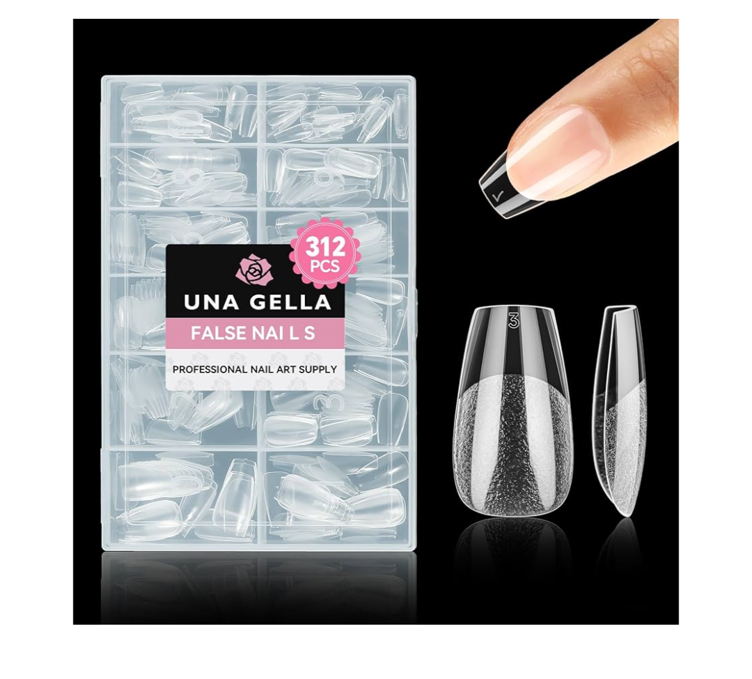 UNA GELLA Short Coffin Nail Tips, 312pcs Short Coffin Gel Nails Tips Preshape Half Matte Fake Nails 12 Sizes Full Cover Press on Nails for Acrylic Nail Extension DIY Salon at Home