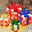 4 Pack Lighted Gift Boxes Christmas Decorations 70 LED 8 Modes Timer Remote Battery Operated Snowflake Present box Christmas Indoor Outdoor Decor Home Yard Xmas Tree, Extra Large 12"-10"-8"-7"