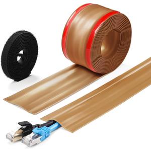 ZhiYo 8.2ft Cord Cover Floor, PVC Cord Covers for Wires on Floor, Soft Floor Cable Cover Cord Hider, Floor Cable Management Cable Protector for Commercial Office Carpet/Floors/Wall Light Brown
