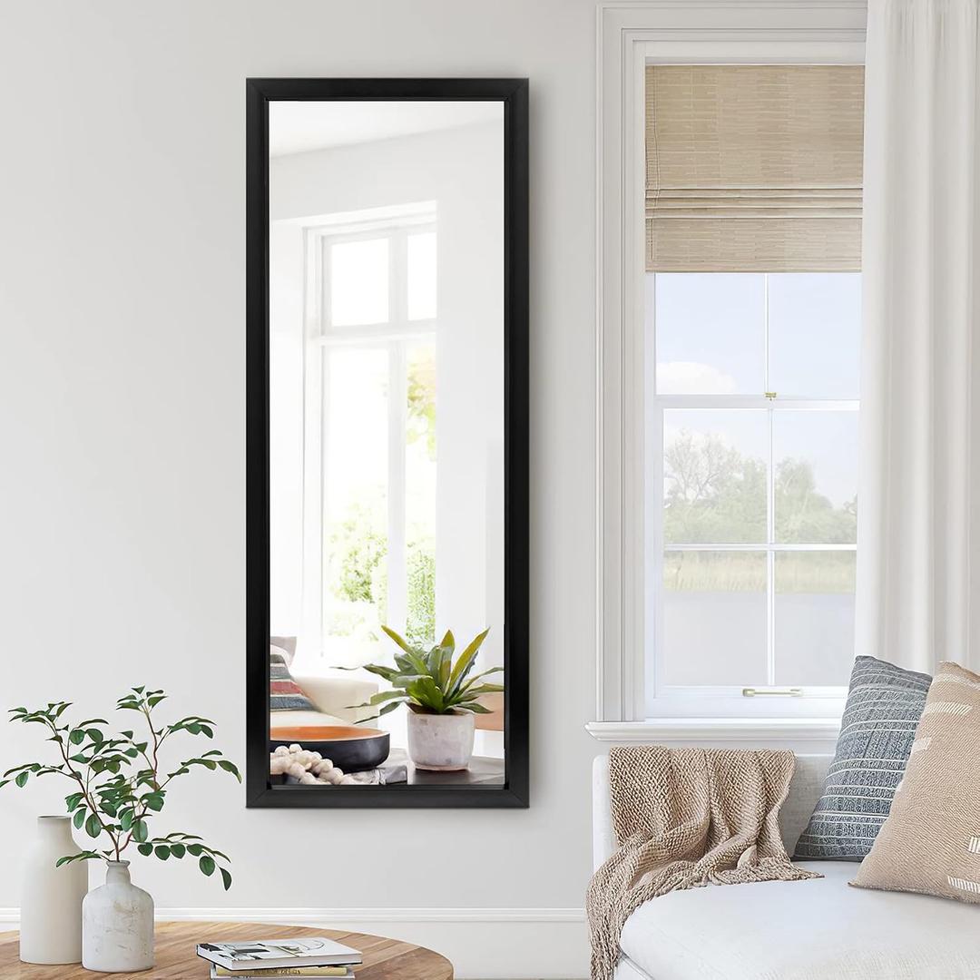 NeuType Wall-Mounted Mirror 43"x16" Rectangular Mirror Hanging or Leaning Against Wall Best for Bedroom Living Room Dressing Mirror Polystyrene Frame,Origin Black(No Stand)