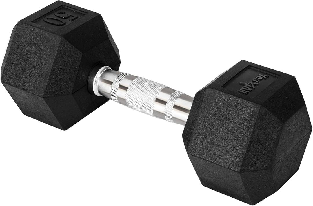 Cast Iron - Chrome Grip Hex Dumbbell - 50 lbs - Single