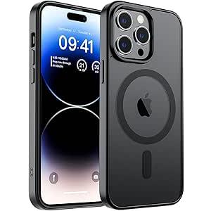 SUPFINE Magnetic for iPhone 14 Pro Max Case (Compatible with MagSafe) (Military Grade Drop Protection) Translucent Matte Shockproof Phone Cover,Black