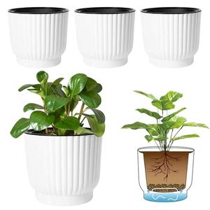 T4U 7 Inch Self Watering Pots for Indoor Plants, 4 Pack Plant Pots, Self Watering Planter for Indoor Plants, Durable Plastic Pots (4 Pack, 7", White)
