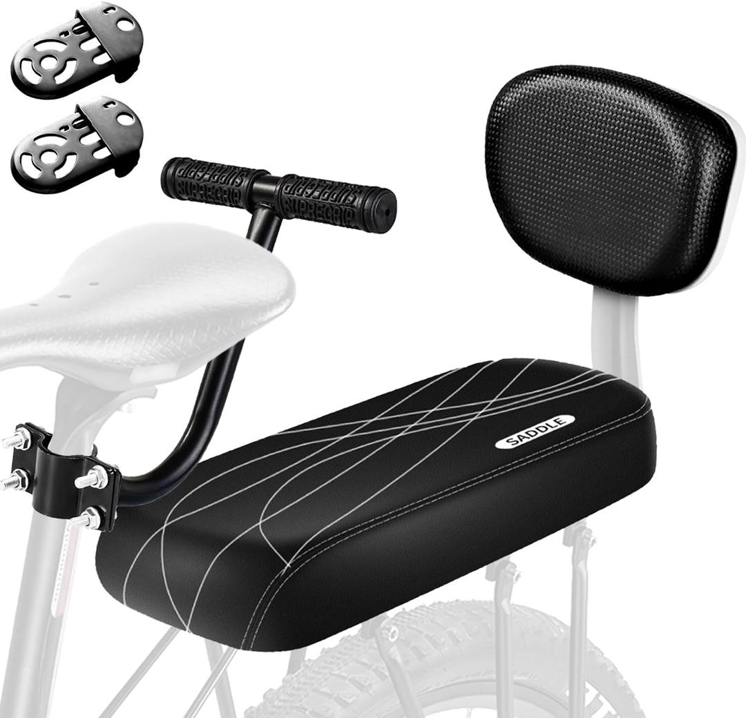 Bicycle Manned Cushion Mountain Bike Back Shelf Seat Cushion Manned Comfortable Saddle Children Back Seat (Black- Armsrest & Backrest)