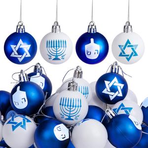 24 Pcs Hanukkah Hanging Ball Ornaments- Star of David Hanukkah Shatterproof Balls Ornament- White Blue Jewish Christmas Hanukkah's Ornament Balls for Tree Party Decorations