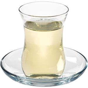 Vikko Turkish Tea Glasses and Saucers, 4 Oz Turkish Tea Cups, 6-Piece Set (Clear)