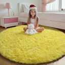 ONASAR Yellow Round Area Rugs 4ft for Bedroom Living Room, Fluffy Circle Rug for Kids Girls Boys Teen, Soft Plush Shaggy Carpet for Nursery Dorm Classroom Playroom Home Decor Aesthetic
