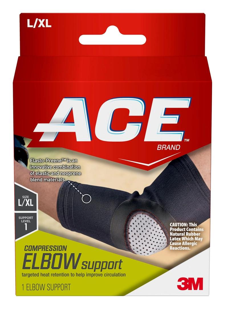 ACE Compression Elbow Support, Large/X-Large, Black, 1/Pack