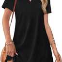 WIHOLL Summer Dresses for Women Casual V Neck Wedding Guest Dress Hawaiian Midi Dress Fashion Beach Vacation Clothes (X-Large, Black)