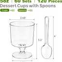 Ginkgo 60 Pack (120-Piece) 5 oz Plastic Stemmed Dessert Cups with Spoons, Disposable Clear Mini Parfait & Pudding Cups for Party Appetizers, Cake, Jello & Yogurt Shots