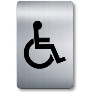 Toilet Sign - 7.5"L x 3.5"W - High Strength Self Adhesive - Metallic Silver Finish (Disabled)
