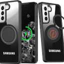 for Samsung Galaxy S21 Plus Magnetic Case [Compatible with Magsafe] Hard PC Back [Built-in Metal Magnetic Stand] Slim Fit Anti Yellow Clear Shockproof Protective Phone Cover, Black