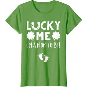 Womens St Patricks Day Pregnancy Announcement Shirt Lucky Mom to Be T-Shirt, Small
