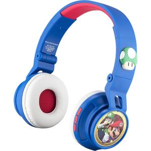 eKids Super Mario Kids Bluetooth Headphones with Microphone, Includes Aux Cord, Volume Reduced, Foldable for School, Home, or Travel