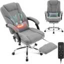 Executive Office Chair with Massage & Heat, Comfy Reclining Ergonomic Soft Fabric Home Gaming Chair, Wide Seat Heavy Duty Big and Tall Office Chairs 500LBS with Foot Rest & Lumbar Support Pillow, Grey