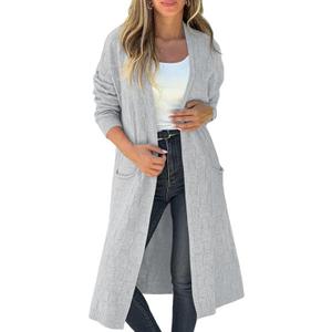 Saodimallsu Womens Long Cardigan Sweaters 2025 Oversized Open Front Checkerked Sweater Trendy Knit Jacket with Pockets Grey, Size Small