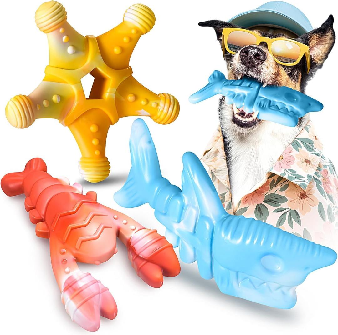 NEZIN Dog Chew Toys, Indestructible Dog Toys for Aggressive Chewers, Tough Dog Toys, Durable Dog Chew Toys for Large Medium Breed, Interactive Dog Toys with Real Beef Flavor (Mix 3 Pack)