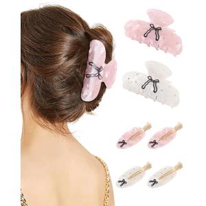 6 PCS Acrylic Hair Claw Clips Nonslip Hair Clips Strong Hold Hair Jaw Clamps Acrylic Duckbill Clips Set for Women and GirlPink+White