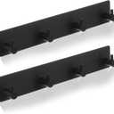 2Pcs 304 Stainless Steel Self Adhesive Towel Hooks, Black Wall Mounted Stick On Towel Hooks 4-Hook Design, 10.1x1.8x1 Inch Rustproof Bathroom Kitchen Organization Strong Hold Adhesive