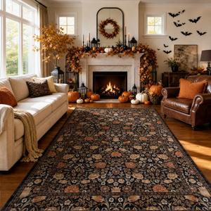 GarveeHome Dark Brown Floral 9x12 Area Rugs for Living Room Bedroom