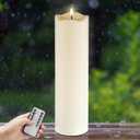 4" x14" Outdoor Candles with Timer Waterproof Large Flickering Flameless Candles with Remote Plastic Tall Pillar Candles for Indoor Outdoor Use, Ivory 1Pack