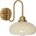 KCO Lighting Mid Century Modern Wall Mounted Bedside Lamp Brass Gold Wall Sconce Glass Globe Bathroom Vanity Light Fixture Vintage Wall Light Wireless Bedroom Wall Sconce Lamp (Yellow)