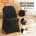 VEVOR Stretch Spandex Folding Chair Covers, Universal Fitted Chair Cover, Removable Washable Protective Slipcovers, for Wedding, Holiday, Banquet, Party, Celebration, Dining (50PCS Black)