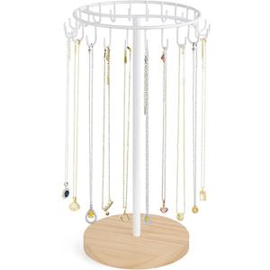 Mkono Necklace Holder Metal Jewelry Display Stand Necklace Organizer with 22 Hooks for Storage and Hanging Bracelet Keychain Home Room Decor for Women,White