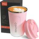 YINBAOGE Insulated Travel Coffee Mug, Spill & Leak Proof, Portable To Go Camping Stainless Steel Coffee Tumbler, Reusable Thermal Coffee Cup with Lid for Hot & Cold Drinks (2nd-Pink White, 17 OZ)