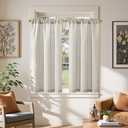 jinchan Linen Kitchen Curtains 45 Inch Length Striped Tier Curtains Ticking Stripe Small Drapes for Living Room Bathroom Cafe Small Window Farmhouse Rustic Pinstripe Rod Pocket 2 Panels Taupe