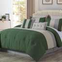 Chezmoi Collection Loft 8-Piece King Comforter Set, Forest Green/Gray/Cream Luxury Striped Bedding for All Season