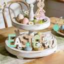 Easter Decorations Wooden Sign for Home, Farmhouse Rustic Easter Table Decor Cute Bunny with Balloon for Tiered Tray Tabletop Happy Spring Indoor Outdoor Party Decoration