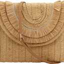 Gets Straw Clutch Purse for Women, Woven Beach Bag Summer Corssbody Purse Small Rattan Shoulder Bag for Travel (Raffia Fringed Khaki)