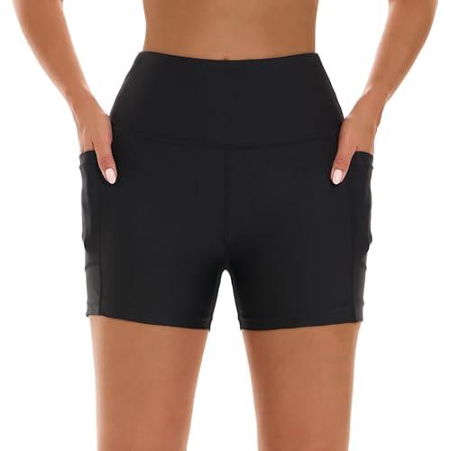 HODOSPORTS Women's Swim Shorts UPF 50+ High Waisted Board Shorts with Pockets Liner Quick Dry Swimsuit Bottoms Black XL