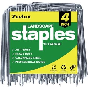 Landscape Staples Galvanized Garden Stakes,4 inch 50 Pack 12 Gauge Heavy Duty Garden Pins for Fences, Lawns, Weed Barriers and Landscape Fabrics, Irrigation Hose,Yard Lawn, Landscape Fabric.