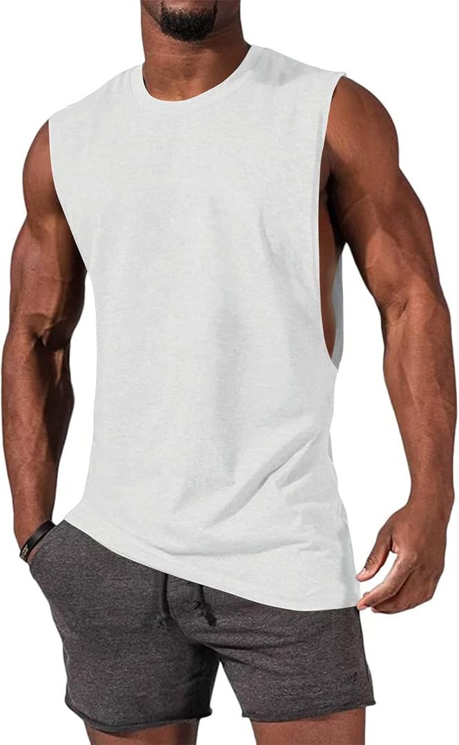 Gafeng Mens Workout Tank Tops Muscle Cut Off Shirts Sleeveless Bodybuilding Gym Cotton T-Shirts (X-Large)