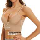 ForBaysy Low Back Bras for Women Push Up Deep V Neck Backless Bra,Low Cut Multiway Convertible Bra Wire Lifting Bralette (Beige, Large)
