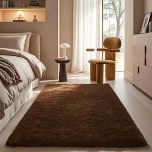 Ophanie Brown Rugs for Bedroom Living Room, Fluffy Fuzzy Furry Carpet, Plush Soft Shaggy Bedside Indoor Floor 4x6 Area Rug for Kids Girls Boys Baby Teen Dorm Nursery Home Decor Aesthetic