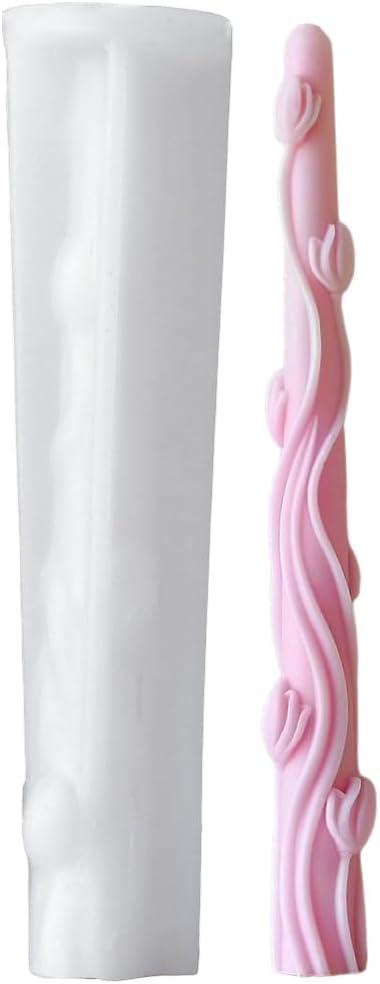 Long Cylindrical Flower Silicone Mold, Taper Embossed Candle Mold for Soap Soy Wax DIY Handcraft, Long Classic Resin Mold Gift Wedding Party Festive Days Home Decoration (Tulip)