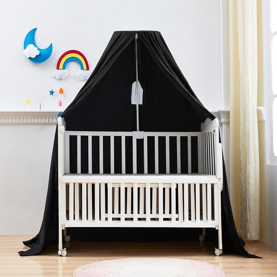 Mengersi Blackout Sleep Tent Crib Tent with Canopy Frame for Toddlers,Crib and Pack N Play Bed Blackout Cover Baby Sleep Tent,Travel Tent Canopy Portable Privacy Tent (Black)