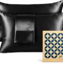 Pure Bedding Satin Pillowcase 2 Pack - Queen Size (20"x30", Black) - Silky Pillow Cases for Hair and Skin - Satin Pillow Covers with Envelope Closure - Extra Soft Premium Microfiber